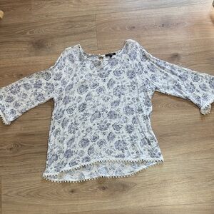Papermoon Floral Lace Trim Blouse - White and Blue